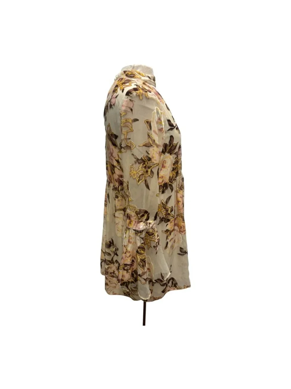 Luxe Apothetique Floral Burnout Velvet Mini Dress M Romantic Boho Bell Sleeve - Picture 6 of 10